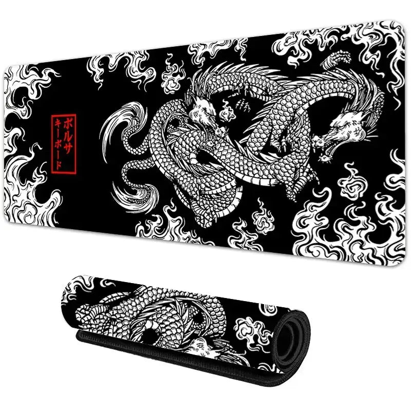 Large Japanese Dragon Gaming Mousepad with XXL Keyboard Size - Speed Desk Mat for Gamer, Anime Design - Available in 900X400 and 700X300 Dimensions