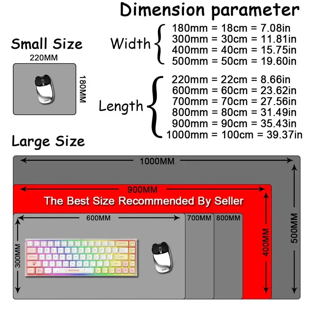 Measurmenrs for gaming mouse pad, gaming mat