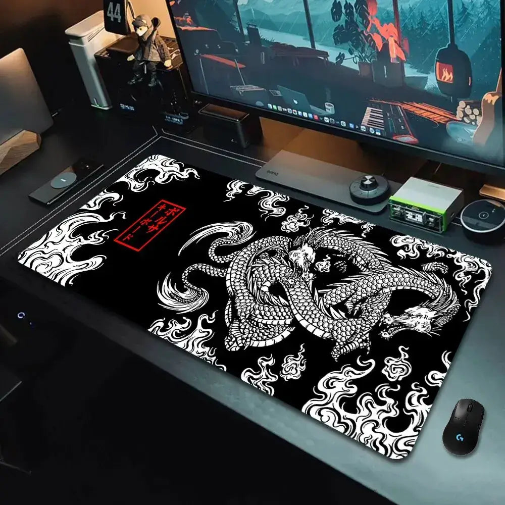 Large Japanese Dragon Gaming Mousepad with XXL Keyboard Size - Speed Desk Mat for Gamer, Anime Design - Available in 900X400 and 700X300 Dimensions