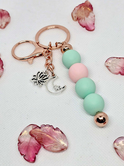Lotus,  Teal & Pink handmade keychain moon, handmade designs