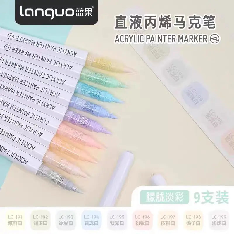 Languo 9-Color Acrylic Marker Pen Set - Versatile Soft Head Markers with Smart Ink Control for Creative Minds