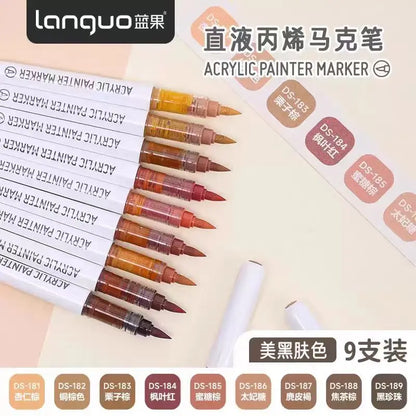 Languo 9-Color Acrylic Marker Pen Set - Versatile Soft Head Markers with Smart Ink Control for Creative Minds