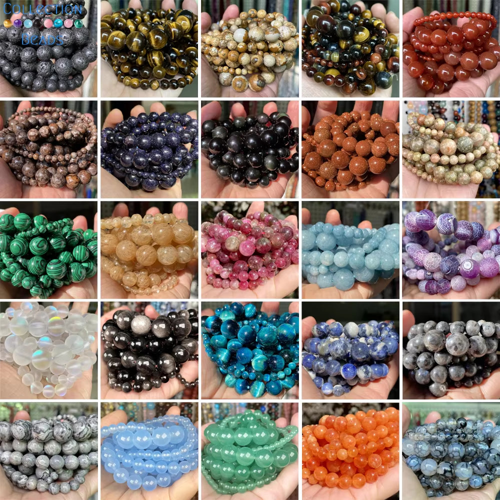 Vibrant Natural Stone Beads for Jewelry Making - Tiger Eye, Lava, Amazonite, Turquoise, Agate & Jasper in 4mm, 6mm, 8mm, 10mm Sizes for Stunning DIY Bracelets and Necklaces