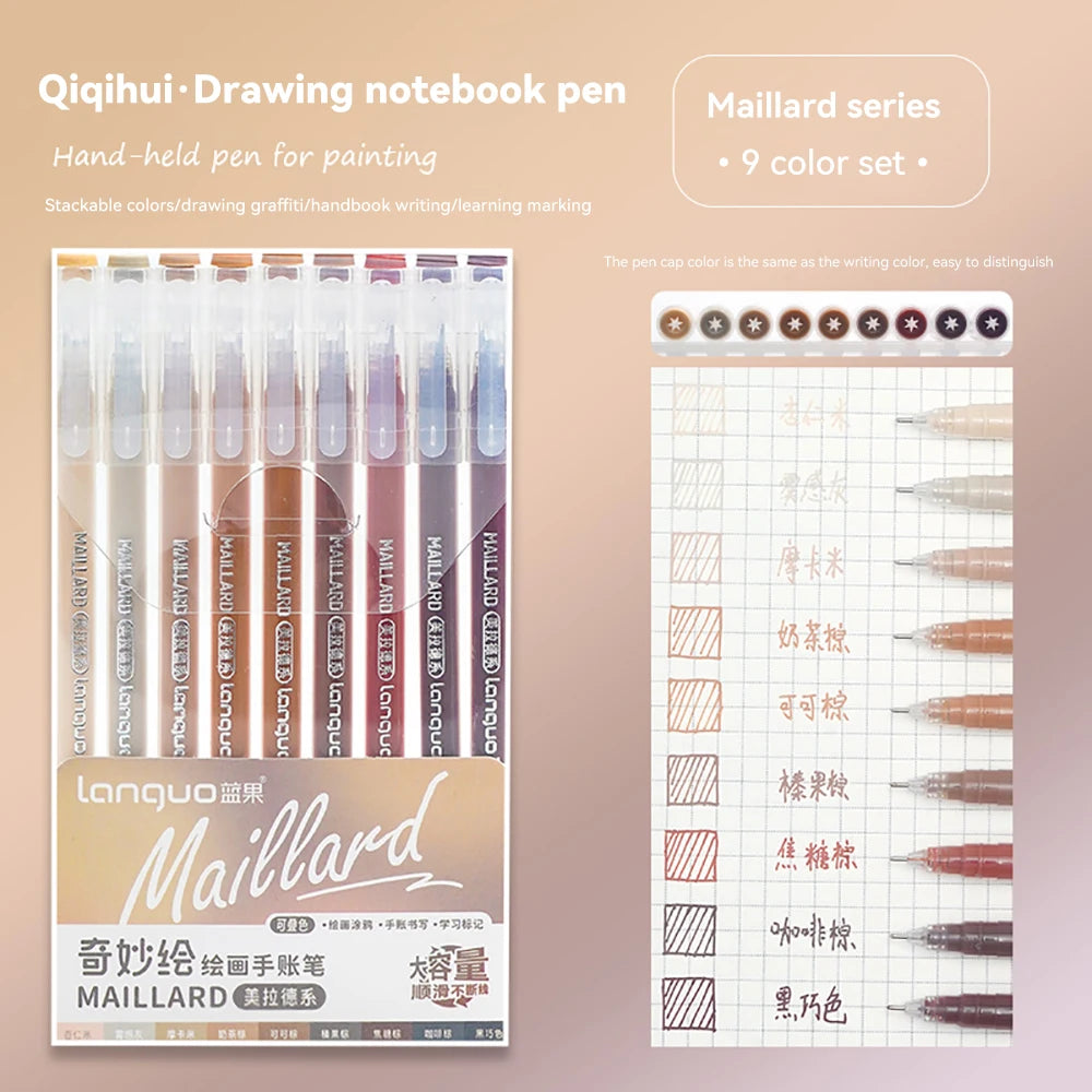 Elevate Your Creativity with the Languo Morandi Gel Pen Set - 9 Stunning 0.6mm Colors for Art, DIY & Scrapbooking