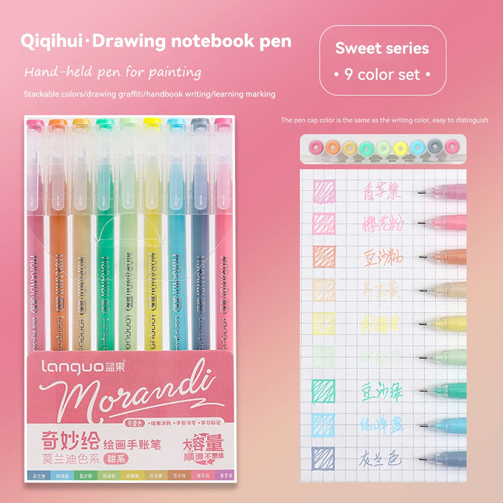 Elevate Your Creativity with the Languo Morandi Gel Pen Set - 9 Stunning 0.6mm Colors for Art, DIY & Scrapbooking