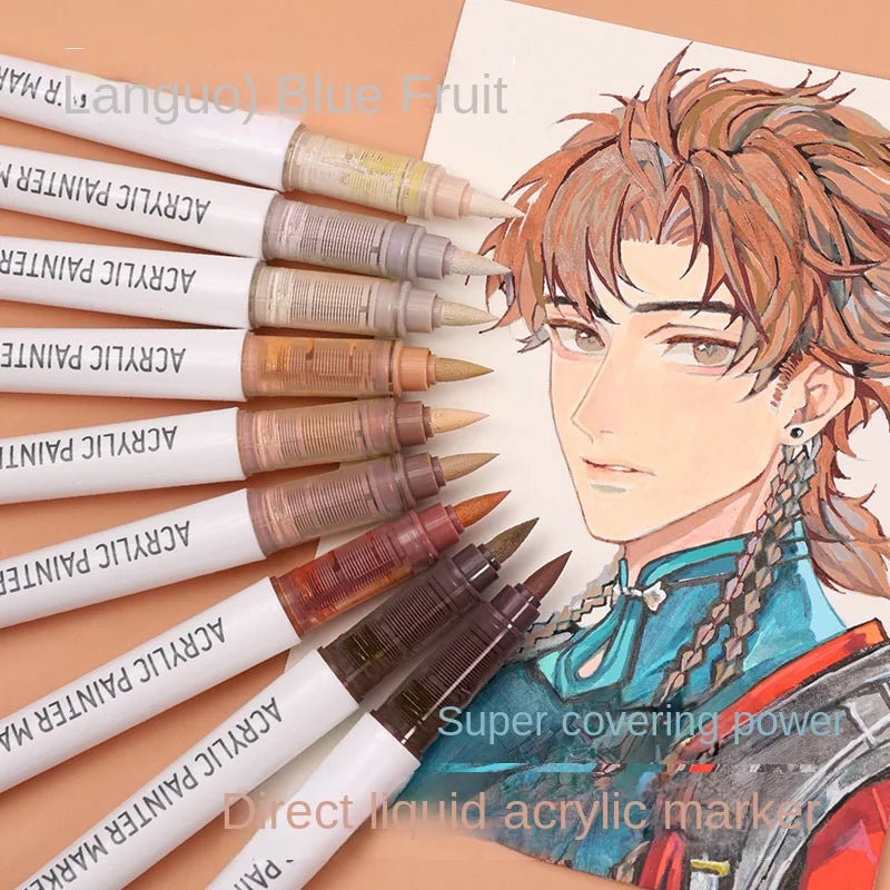 Languo 9-Color Acrylic Marker Pen Set - Versatile Soft Head Markers with Smart Ink Control for Creative Minds