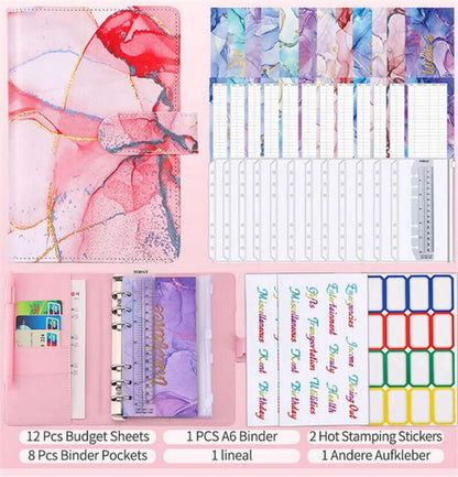 Colorful Marble Money Budget Planner Binder with Zipper and Cash Envelopes