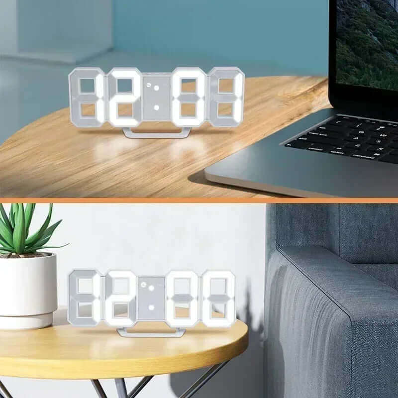 Modern Illuminated Digital Desktop Clock: Sleek Wall-Mounted Design with Adjustable Luminosity and Alarm Function