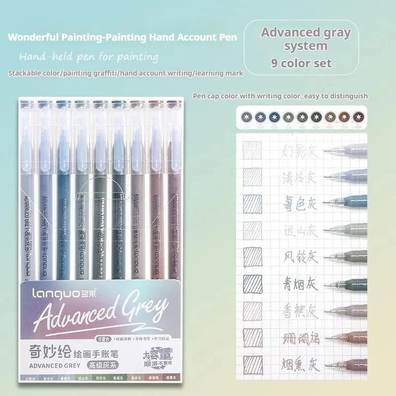 Elevate Your Creativity with the Languo Morandi Gel Pen Set - 9 Stunning 0.6mm Colors for Art, DIY & Scrapbooking