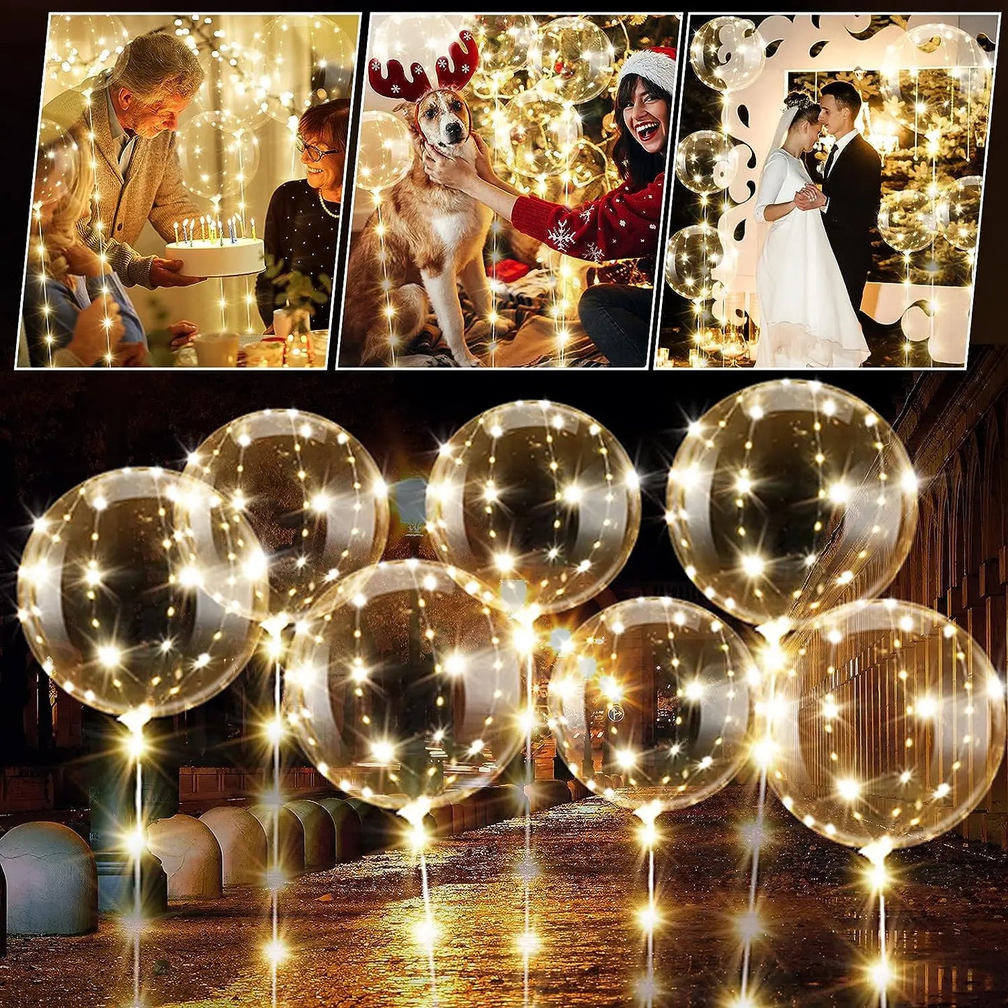 10 Pack LED Light-Up Bobo Balloons with 3M String Lights - Colorful Transparent Bubble Balloons for Christmas and Weddings