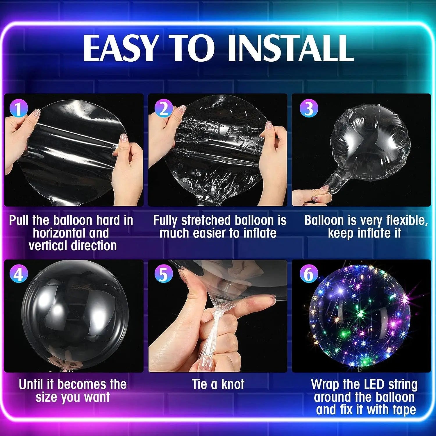 10 Pack LED Light-Up Bobo Balloons with 3M String Lights - Colorful Transparent Bubble Balloons for Christmas and Weddings