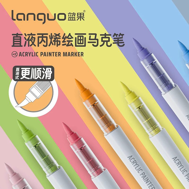 Languo 9-Color Acrylic Marker Pen Set - Versatile Soft Head Markers with Smart Ink Control for Creative Minds