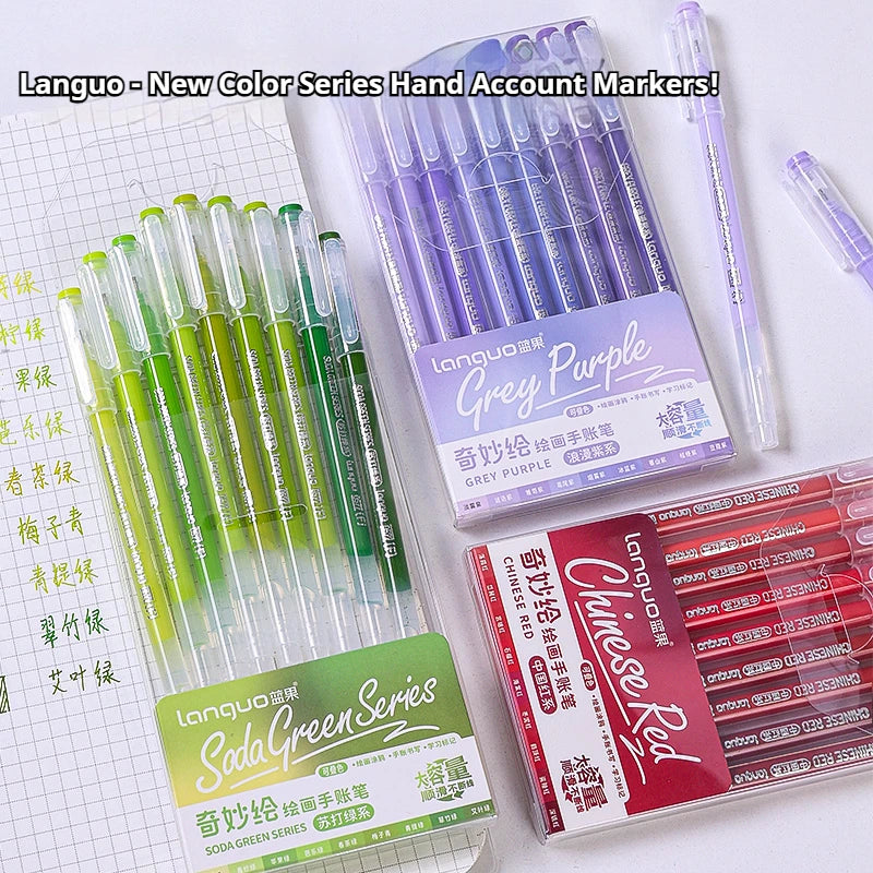 Elevate Your Creativity with the Languo Morandi Gel Pen Set - 9 Stunning 0.6mm Colors for Art, DIY & Scrapbooking
