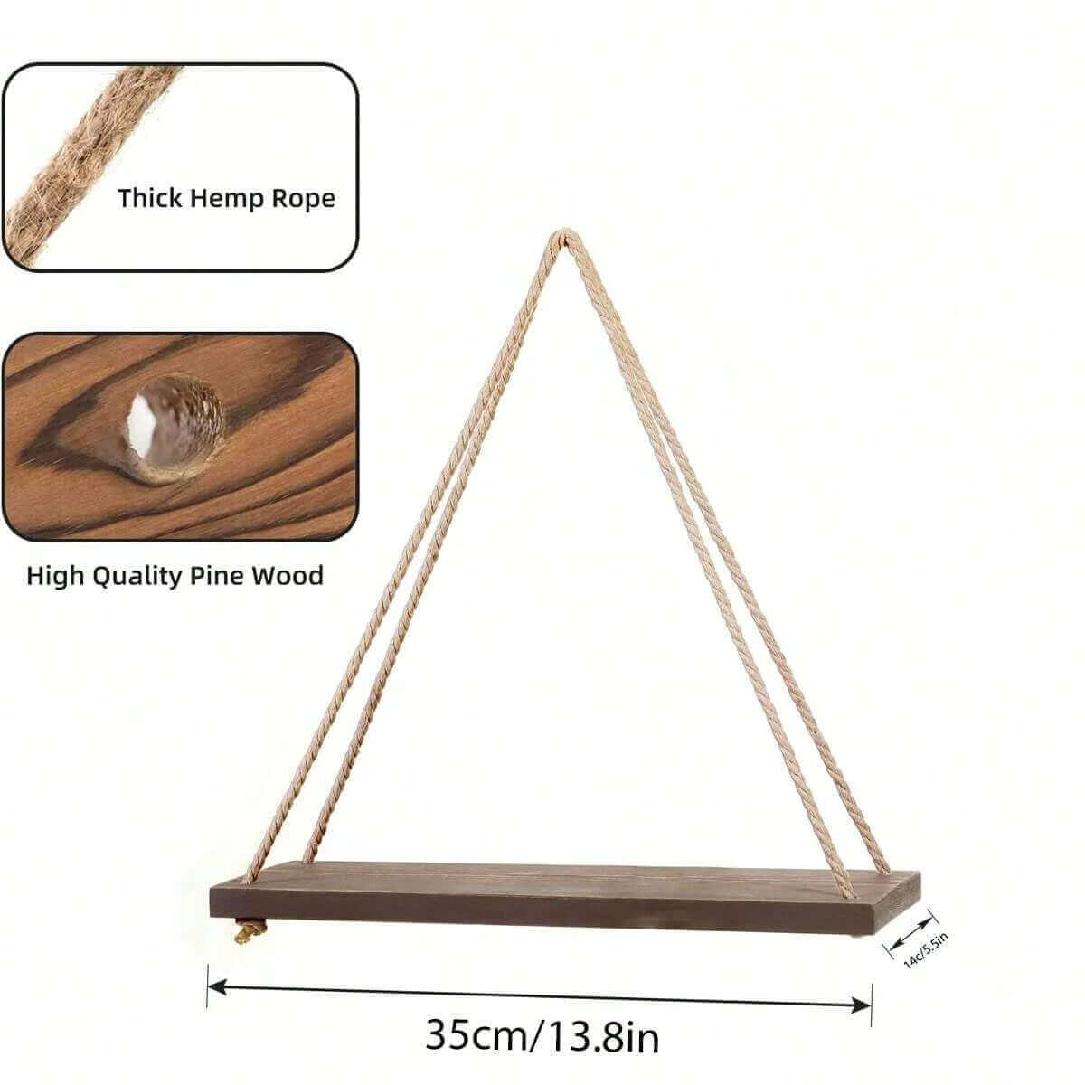 Rustic Wooden Swing Wall Shelf with Hemp Rope - Perfect for Organizing Plants and Flower Pots