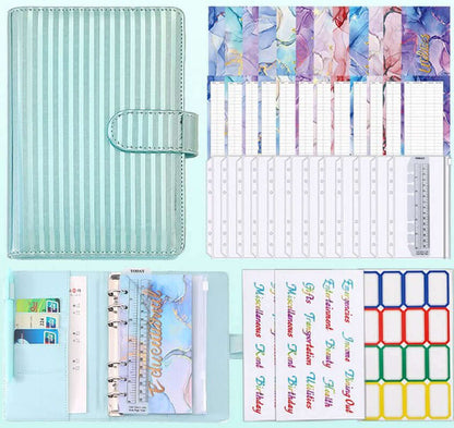 Colorful Marble Money Budget Planner Binder with Zipper and Cash Envelopes