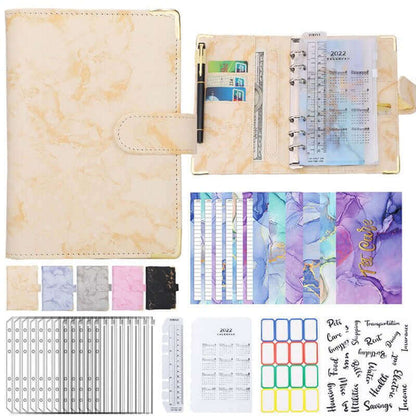 Colorful Marble Money Budget Planner Binder with Zipper and Cash Envelopes