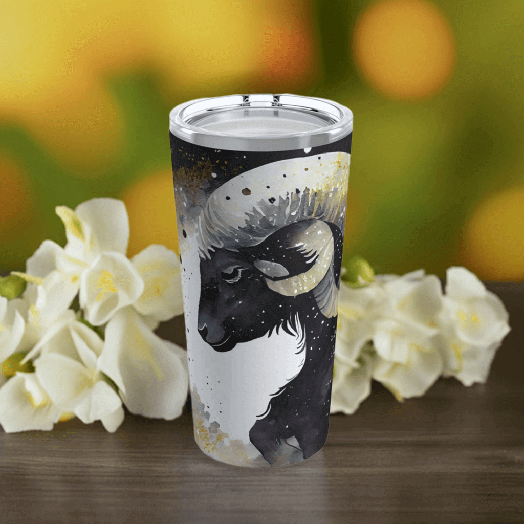 Aries travel mug and flowers