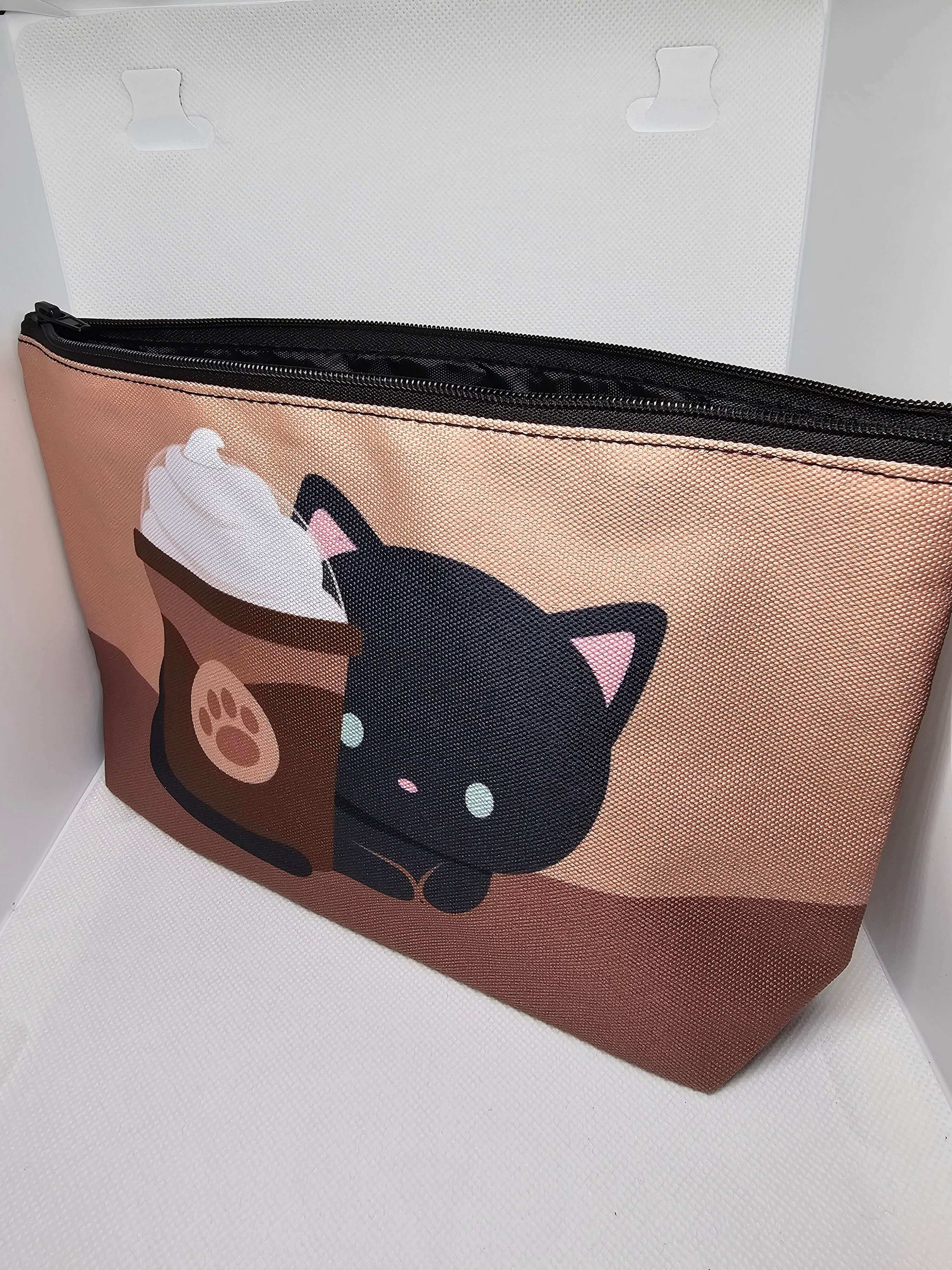 Fluffy cat case - Pencil Case, Black Cat and a Adorable Iced Coffee