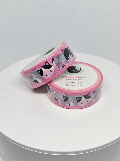 Pink Meow Meow Silver Foil Washi Tape - Enhance the project creativity