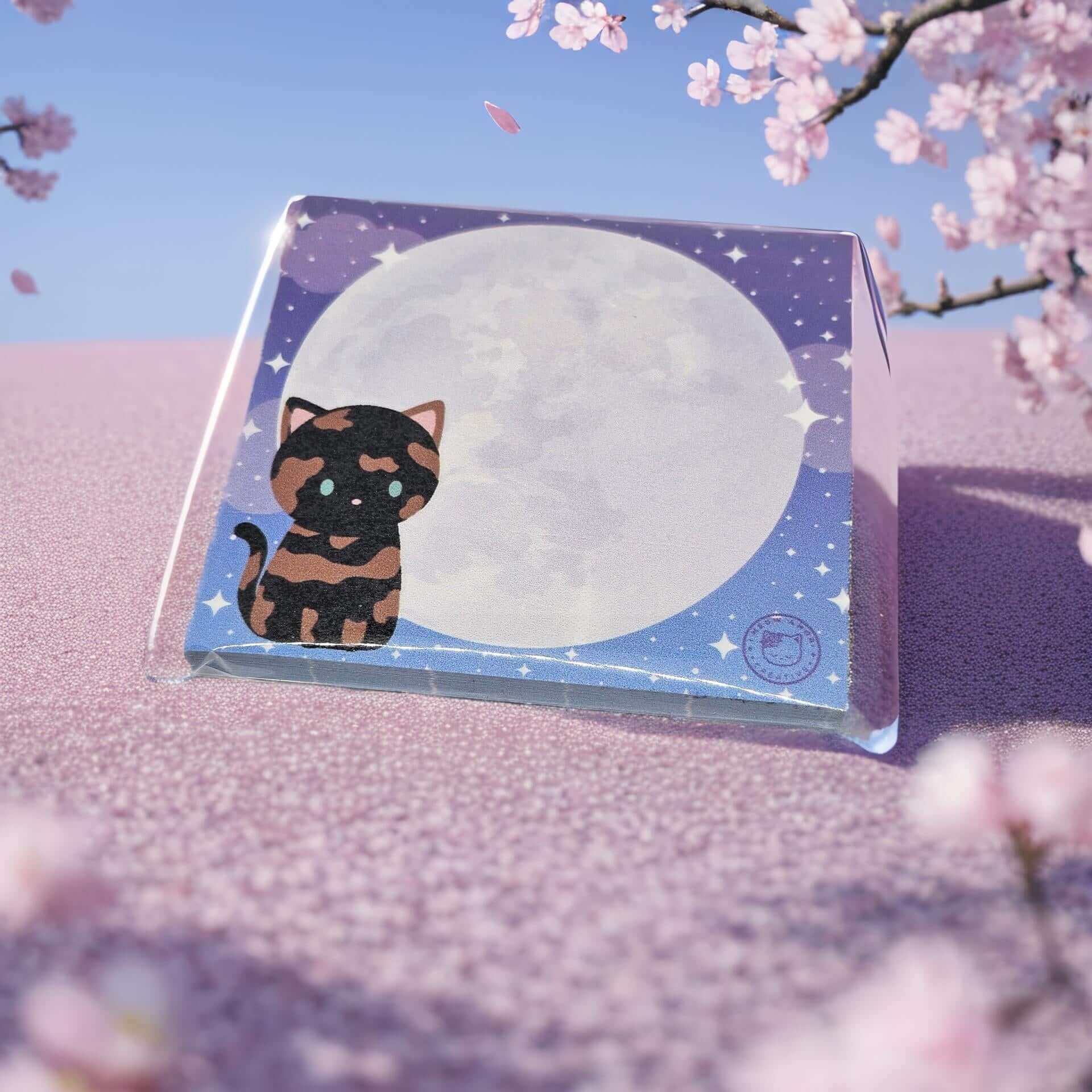 Tortie Cat on a Moon Sticky Notes - Enhance your cute desk aesthetics!