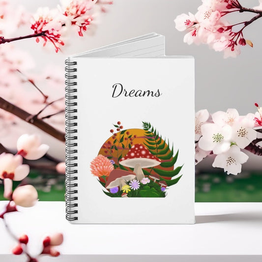 Mushrooms and floral Notebook - Has 118 pages, spiral notebook, ruled