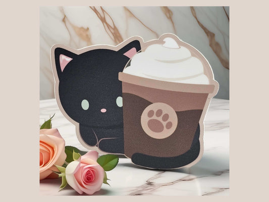 Coffee Cat - Black Iced Coffee Cat Vinyl Sticker - Durable and Fun!