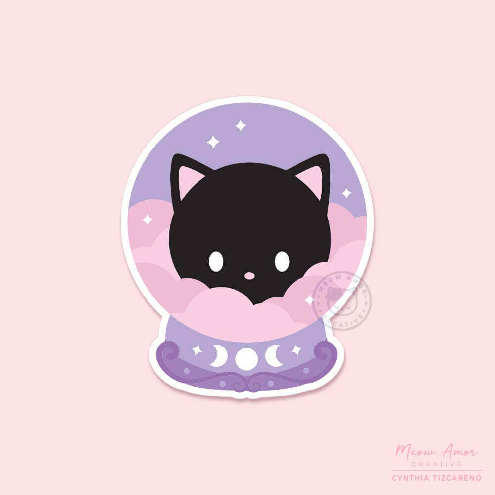 Crystal Ball Cat Vinyl Sticker - Durable vinyl crystal ball sticker